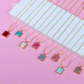 Square Stone Golden Frame Necklace