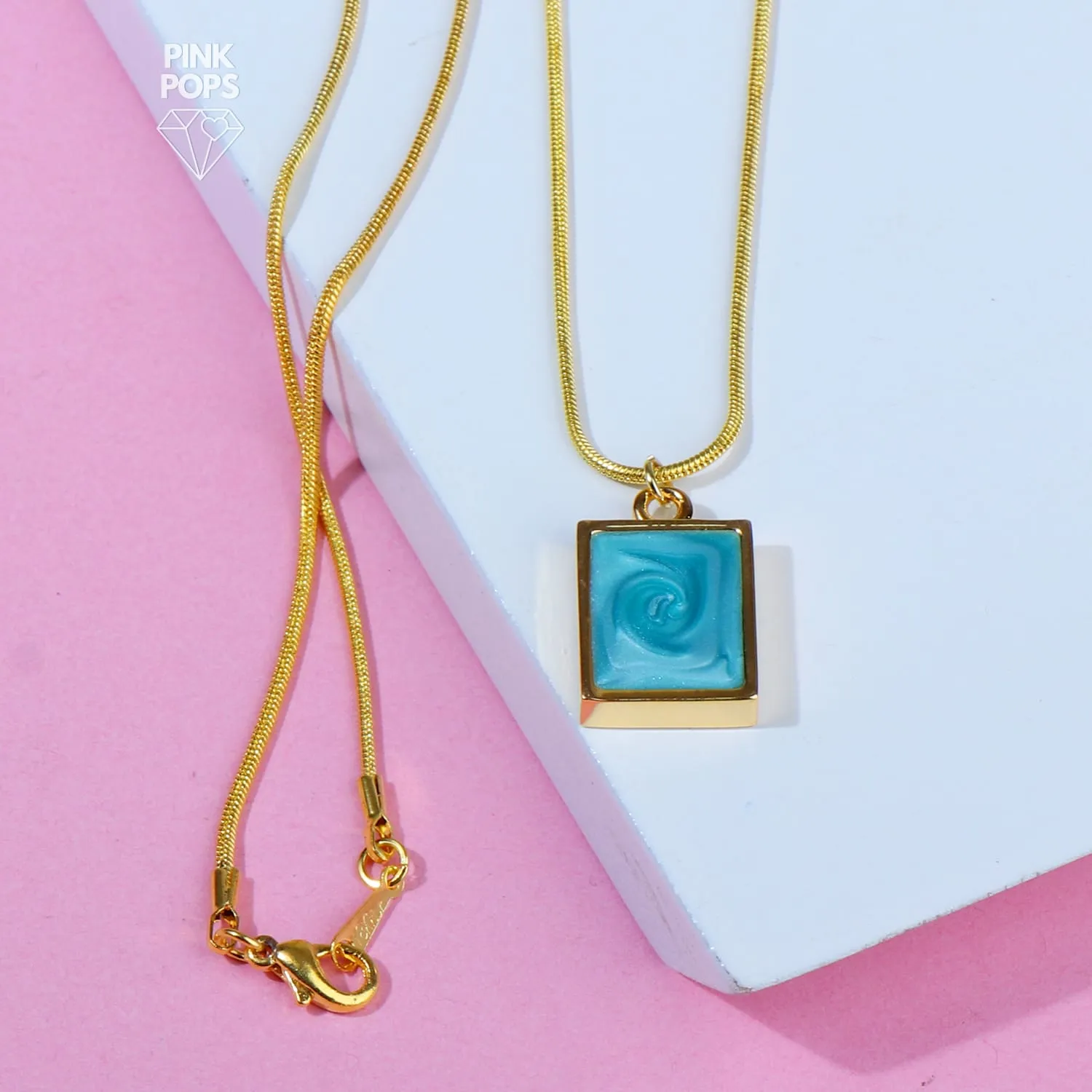 Square Stone Golden Frame Necklace