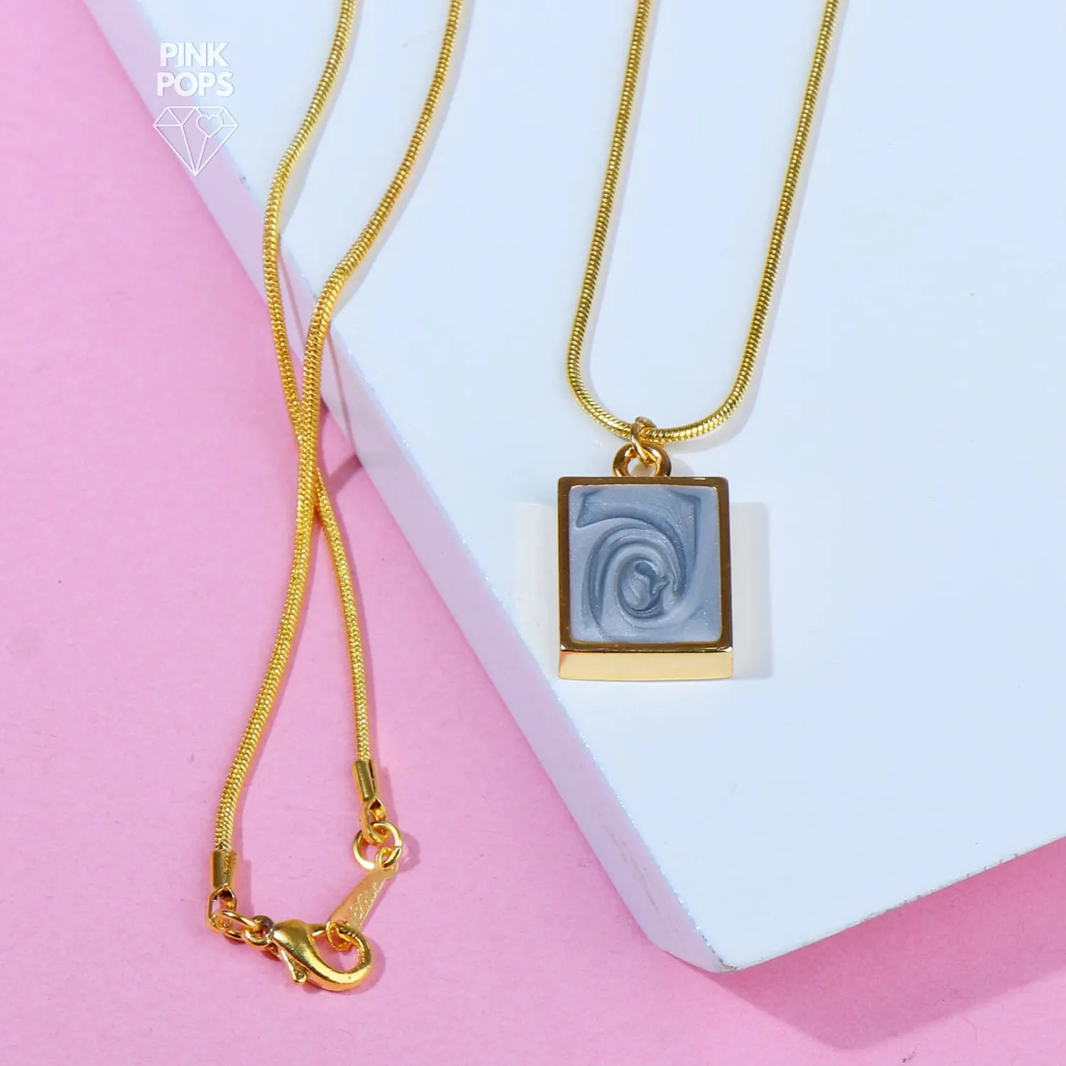 Square Stone Golden Frame Necklace