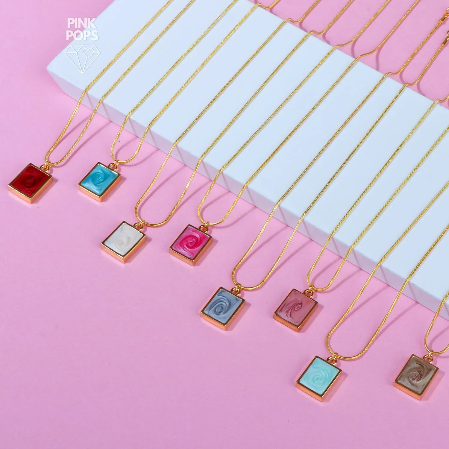 Square Stone Golden Frame Necklace