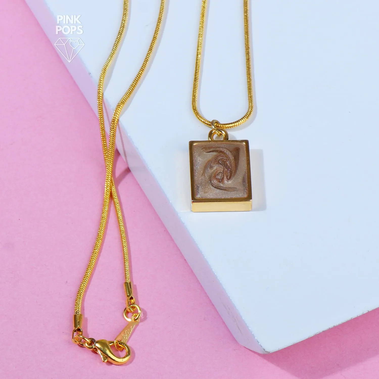 Square Stone Golden Frame Necklace