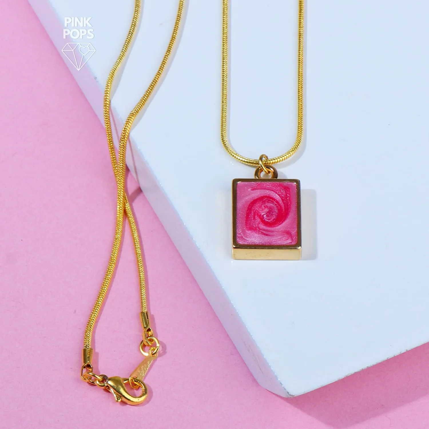 Square Stone Golden Frame Necklace