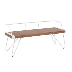Stefani Industrial Bench in Vintage White Metal and Brown Wood-pressed Grain Bamboo by LumiSource