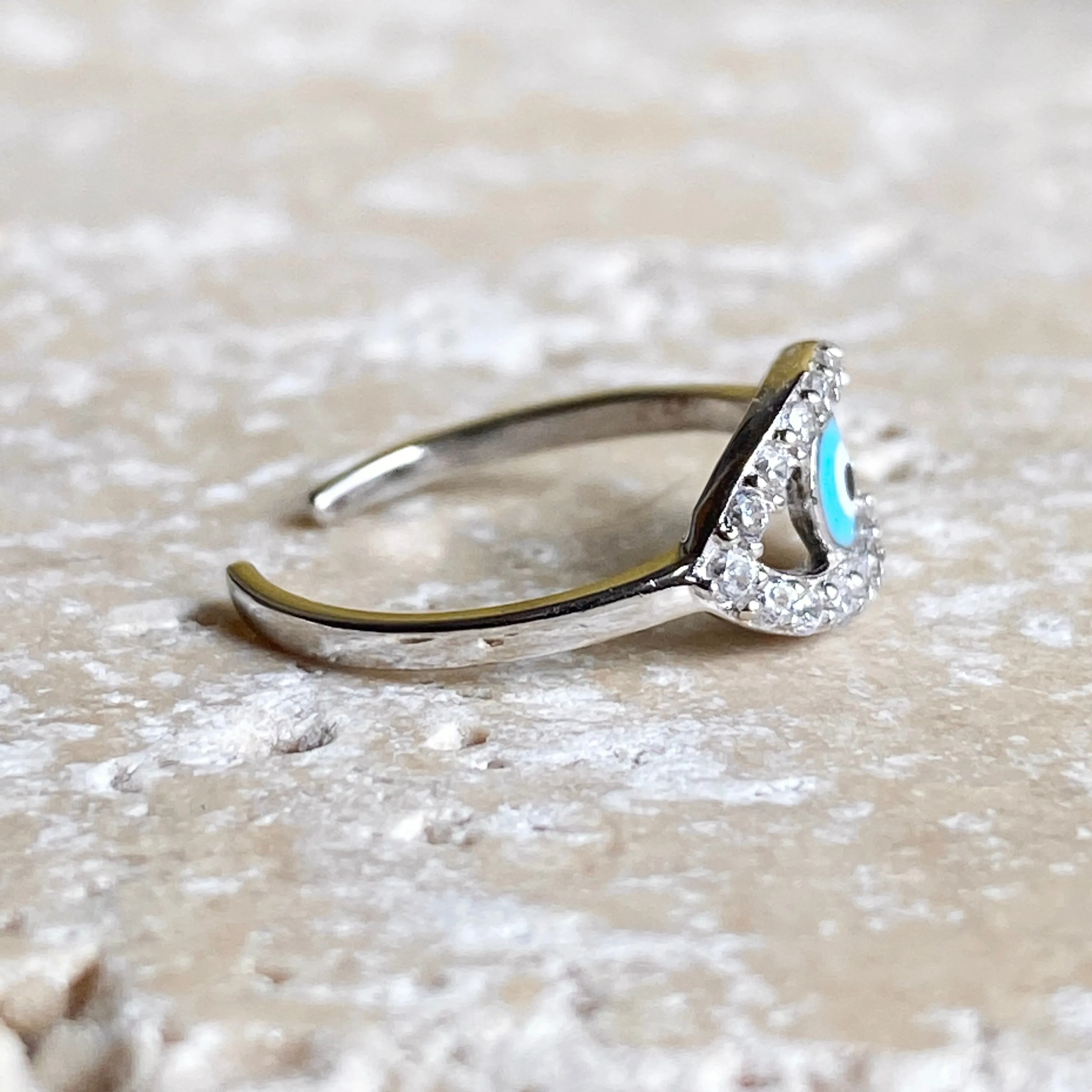 Sterling Silver   Blue Enamel Evil Eye CZ Stone Toe Ring