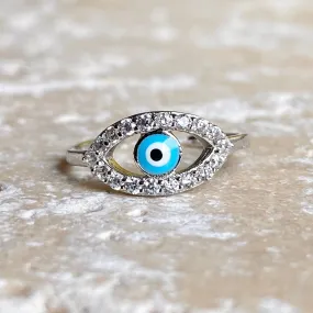 Sterling Silver   Blue Enamel Evil Eye CZ Stone Toe Ring