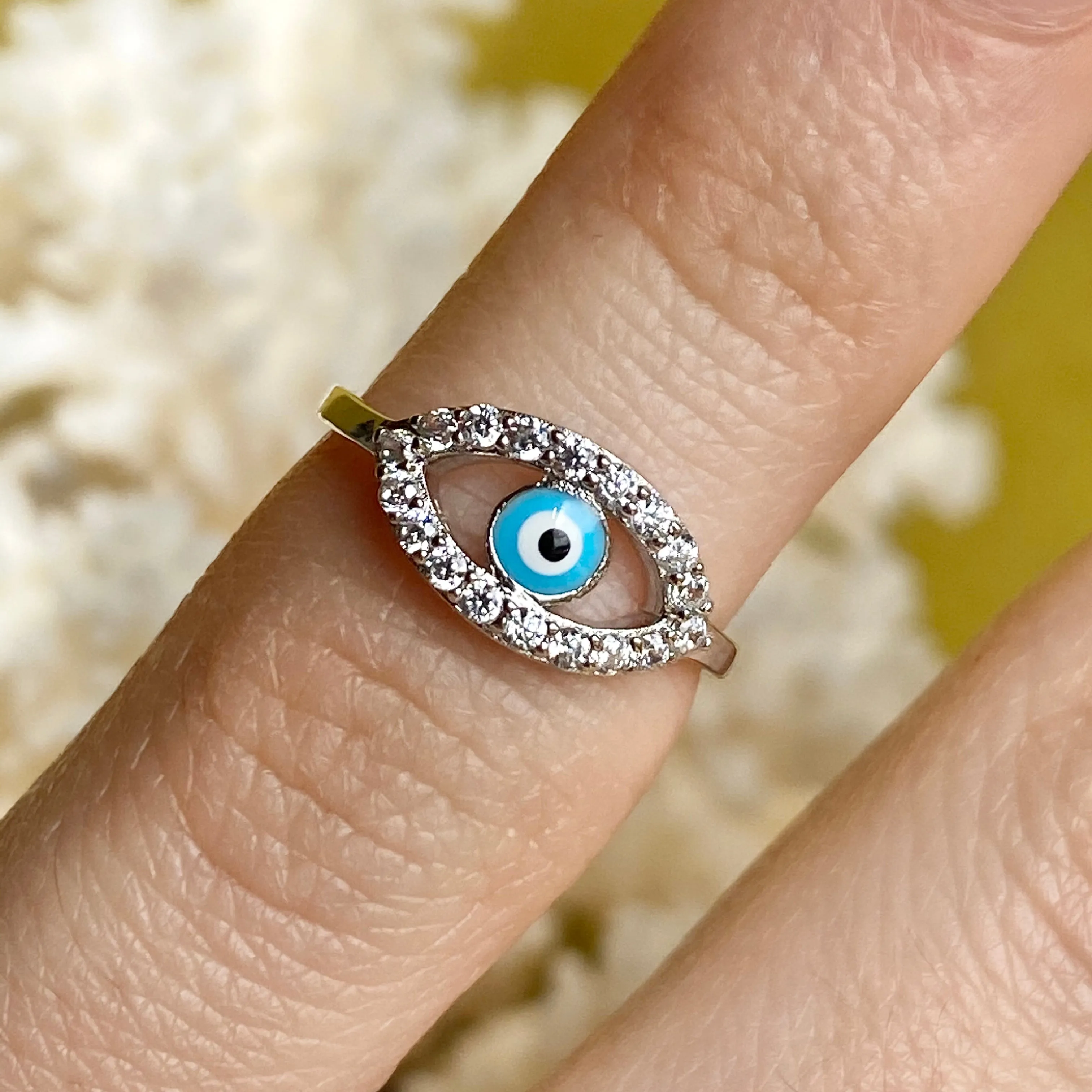 Sterling Silver   Blue Enamel Evil Eye CZ Stone Toe Ring