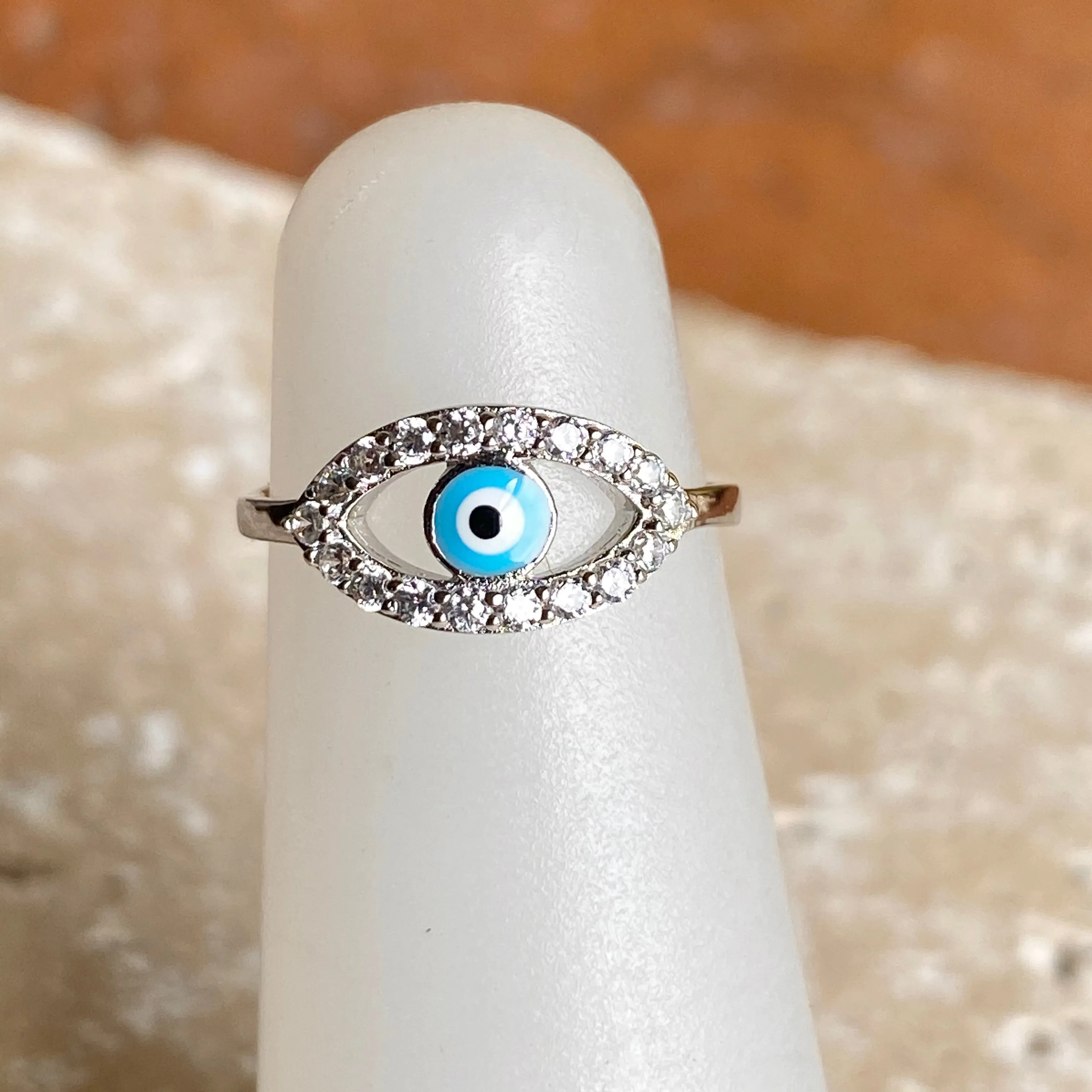 Sterling Silver   Blue Enamel Evil Eye CZ Stone Toe Ring