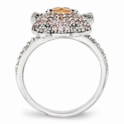 Sterling Silver Pink CZ Pig Ring