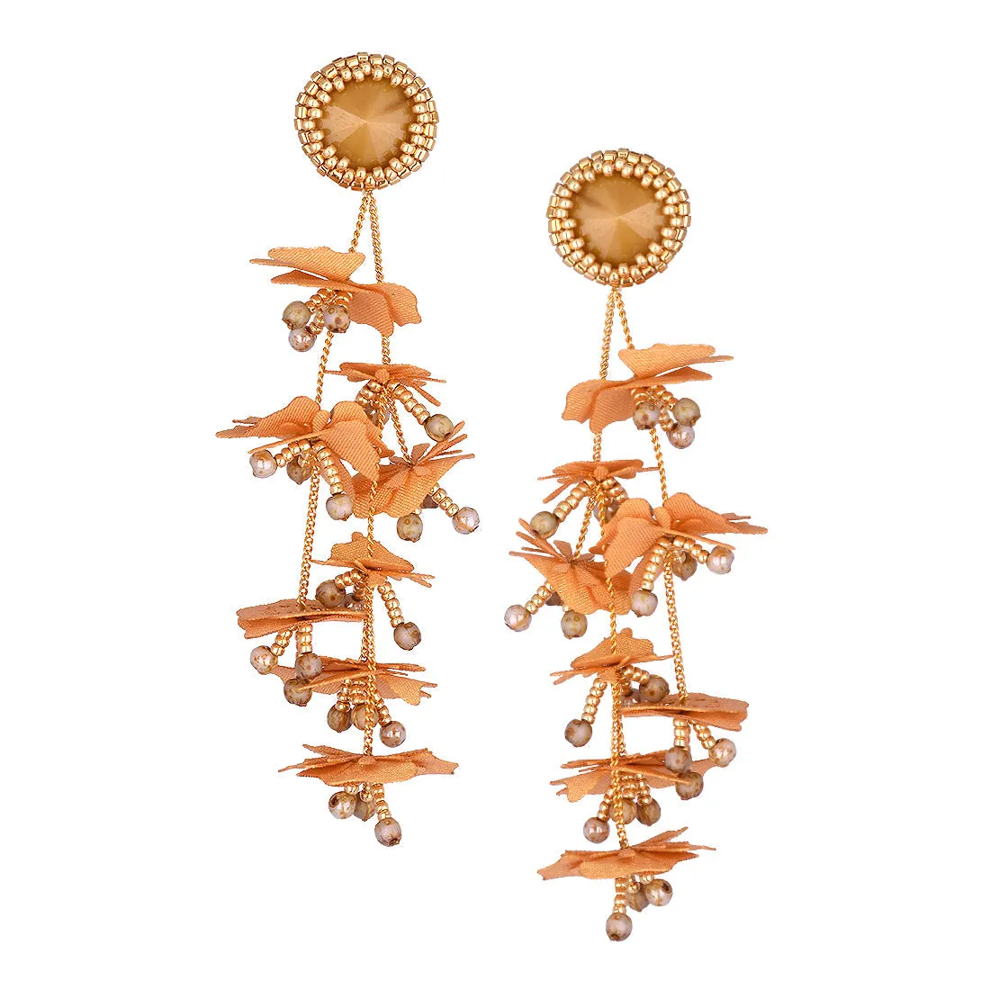 stud chandelier earrings with taffeta flowers and Swarovski