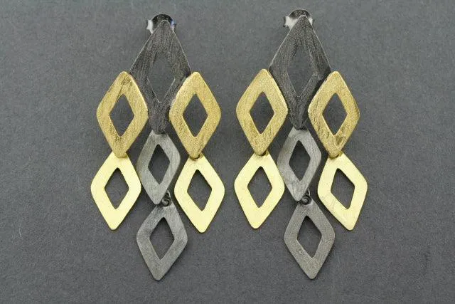 Summer rain stud - 22Kt gold plated & oxidized sterling silver