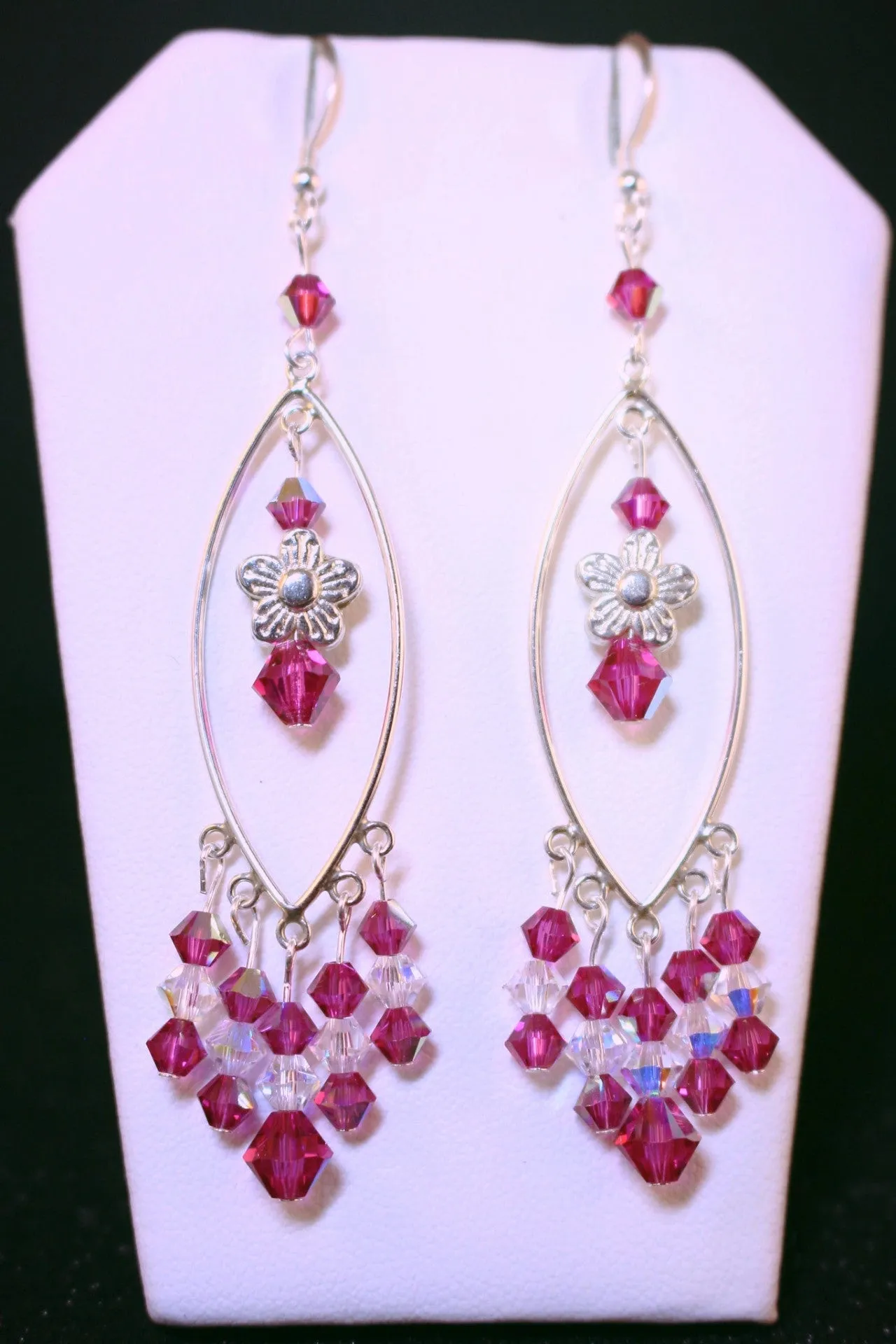 Swarovski Crystal In Fuchsia, Sterling Silver Chandelier Earrings