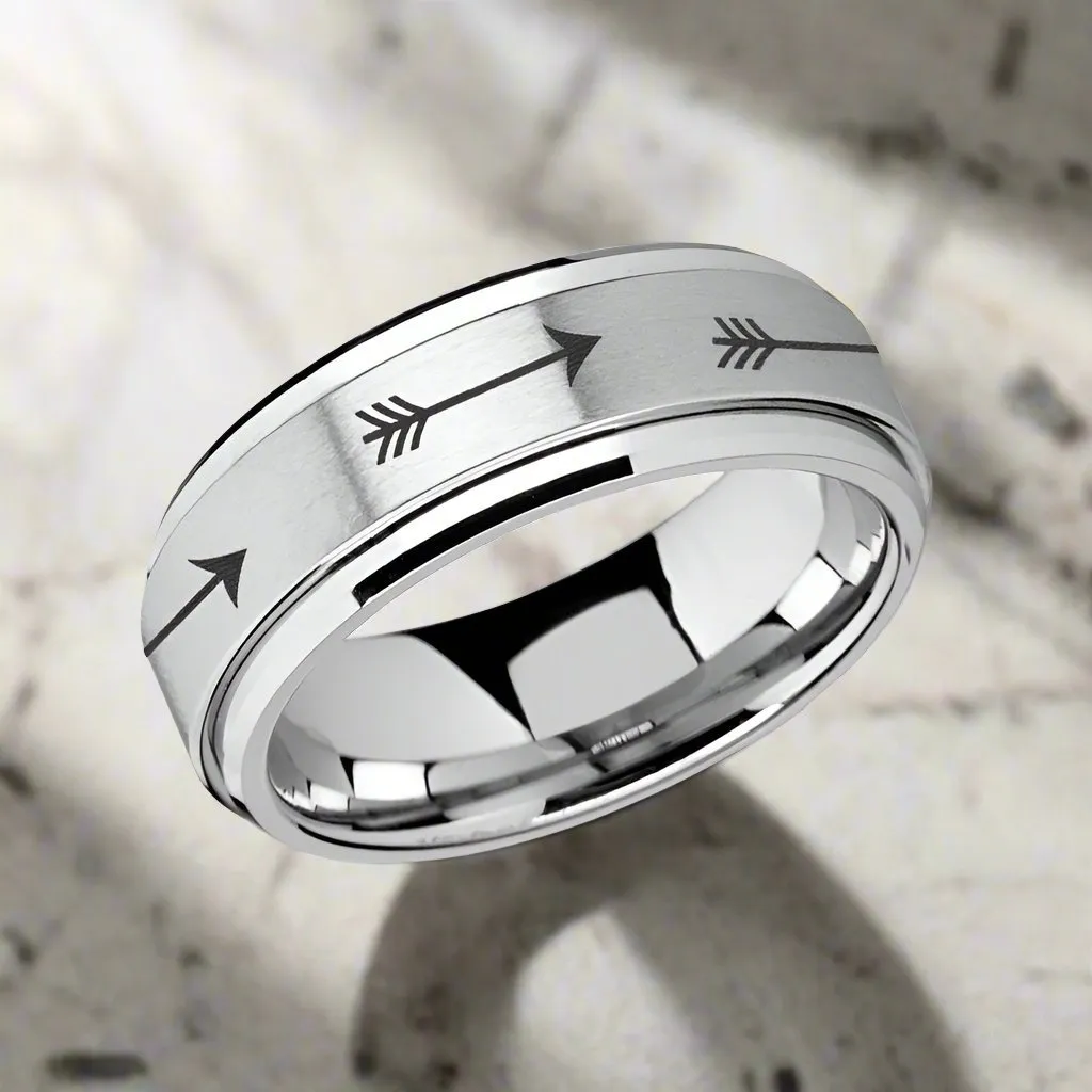 TARGET | Silver Tungsten Ring, Fidget Spinner, Laser Engraved Arrows, Beveled