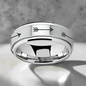 TARGET | Silver Tungsten Ring, Fidget Spinner, Laser Engraved Arrows, Beveled