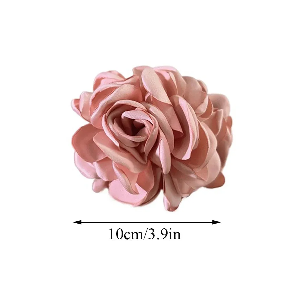 TAVIMART  -  Fashion Boho Satin Rose Flower Large Hair Claw Clip For Women Spring Summer Beach Trendy Design Korean Colored Hairpin Headdress