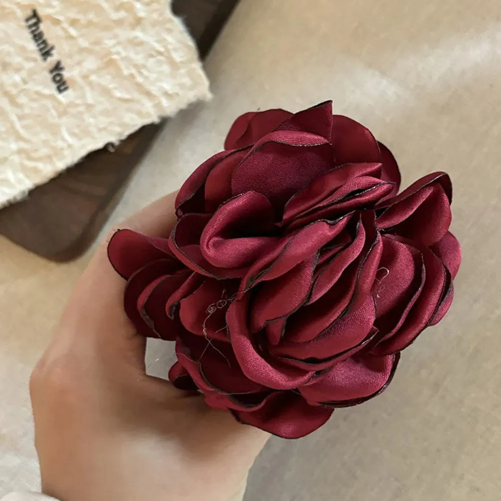 TAVIMART  -  Fashion Boho Satin Rose Flower Large Hair Claw Clip For Women Spring Summer Beach Trendy Design Korean Colored Hairpin Headdress