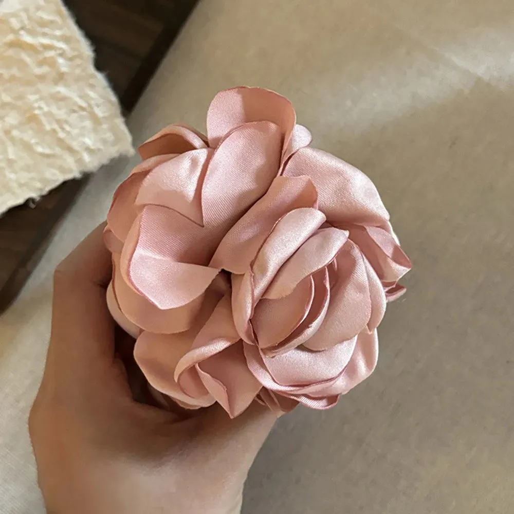 TAVIMART  -  Fashion Boho Satin Rose Flower Large Hair Claw Clip For Women Spring Summer Beach Trendy Design Korean Colored Hairpin Headdress