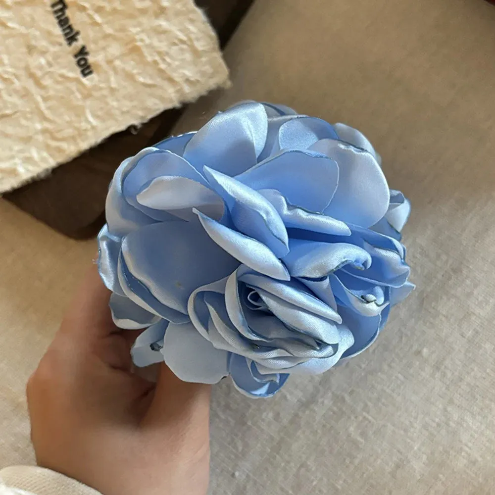 TAVIMART  -  Fashion Boho Satin Rose Flower Large Hair Claw Clip For Women Spring Summer Beach Trendy Design Korean Colored Hairpin Headdress