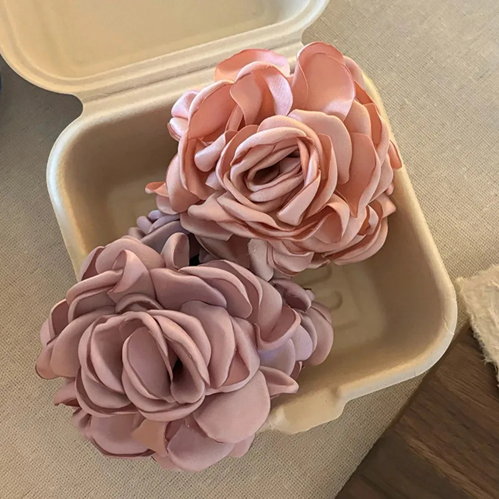 TAVIMART  -  Fashion Boho Satin Rose Flower Large Hair Claw Clip For Women Spring Summer Beach Trendy Design Korean Colored Hairpin Headdress