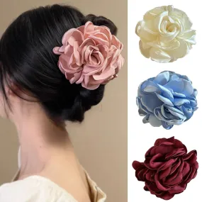 TAVIMART  -  Fashion Boho Satin Rose Flower Large Hair Claw Clip For Women Spring Summer Beach Trendy Design Korean Colored Hairpin Headdress
