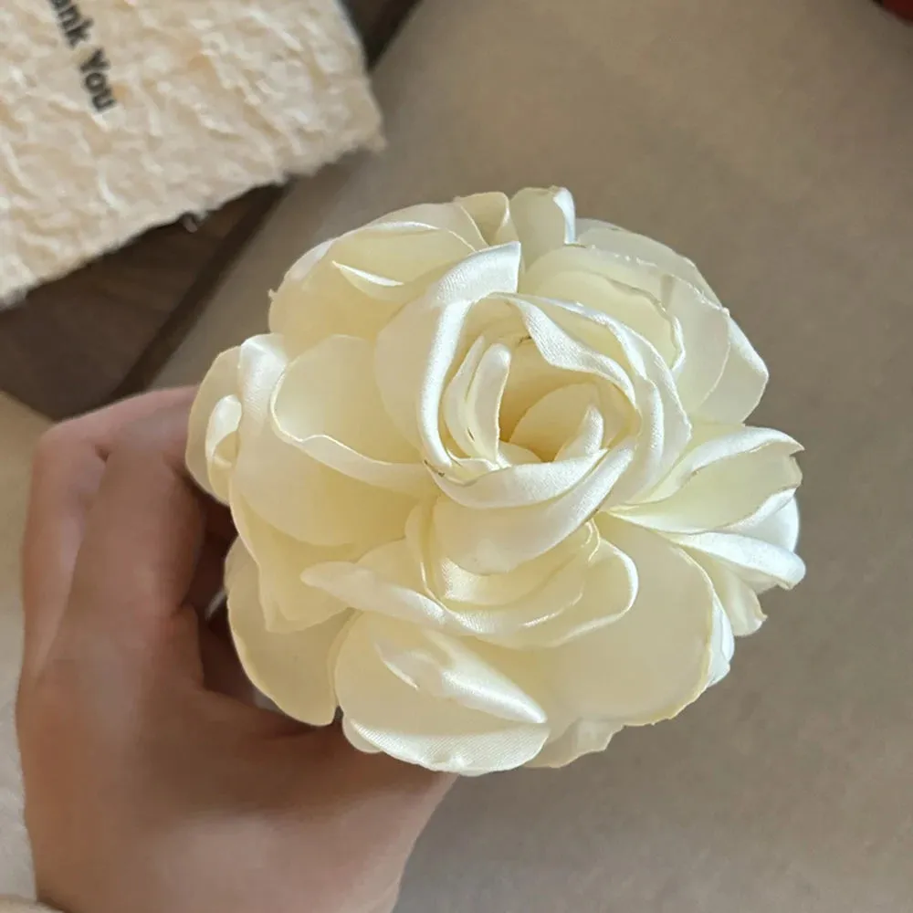 TAVIMART  -  Fashion Boho Satin Rose Flower Large Hair Claw Clip For Women Spring Summer Beach Trendy Design Korean Colored Hairpin Headdress