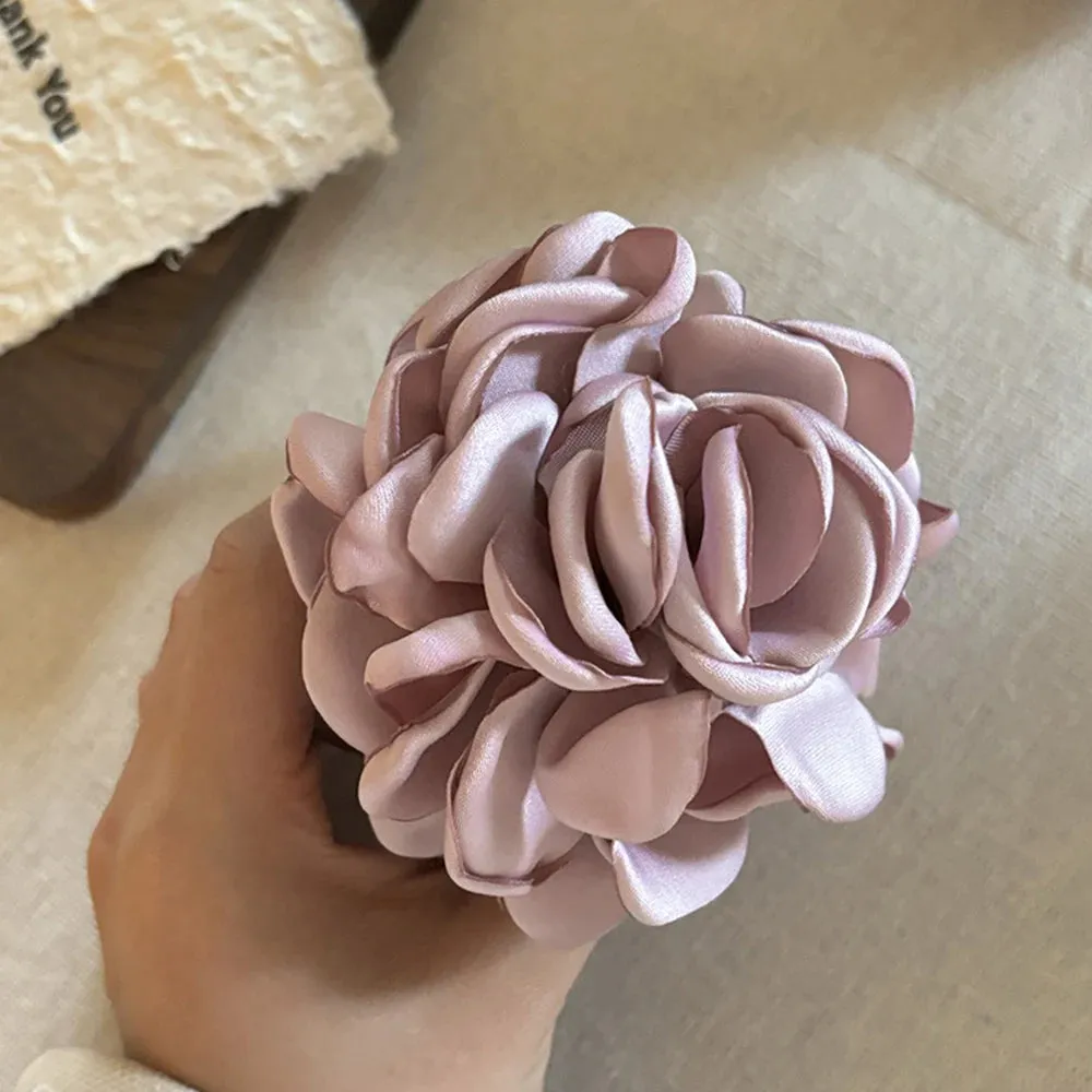 TAVIMART  -  Fashion Boho Satin Rose Flower Large Hair Claw Clip For Women Spring Summer Beach Trendy Design Korean Colored Hairpin Headdress