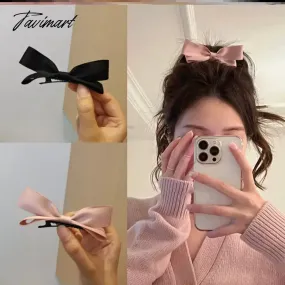 Tavimart Korean Cute Pink Ribbon Bow Hairpin for Women Girls Vintage Bowknot Side Hairpin Head Top Clip Headdress Hair Accessories