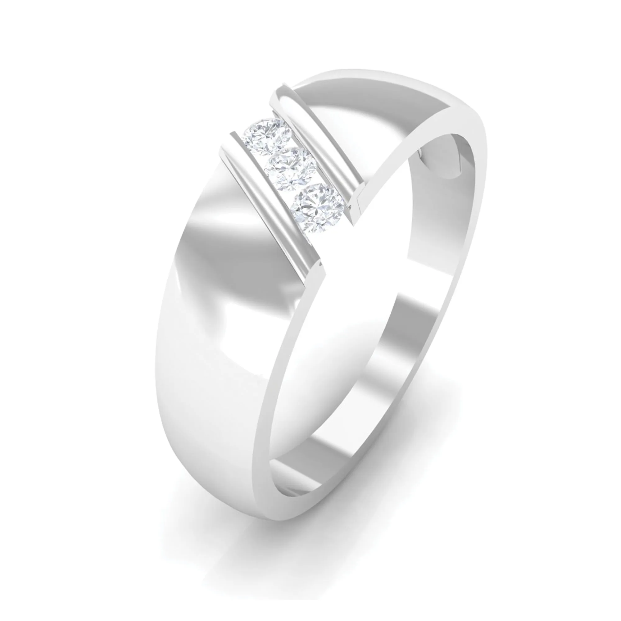 Tension Mount Set Three Stone Diamond Band Ring