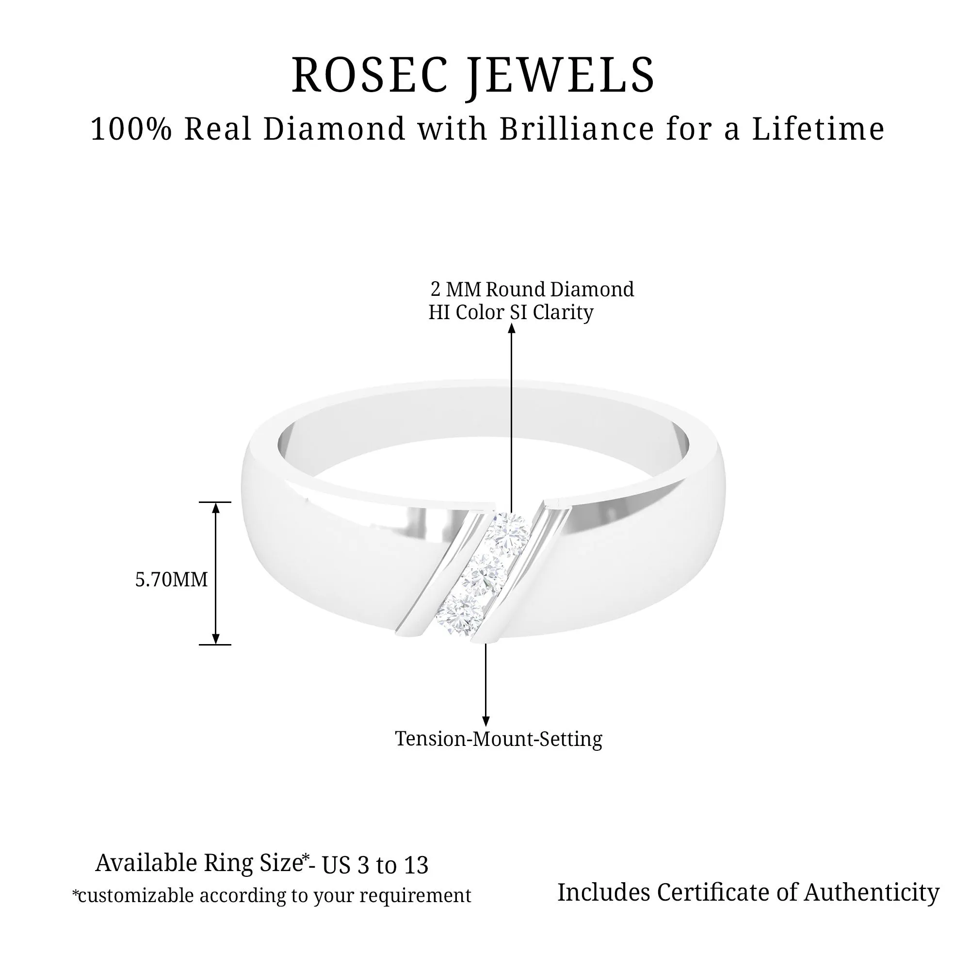 Tension Mount Set Three Stone Diamond Band Ring