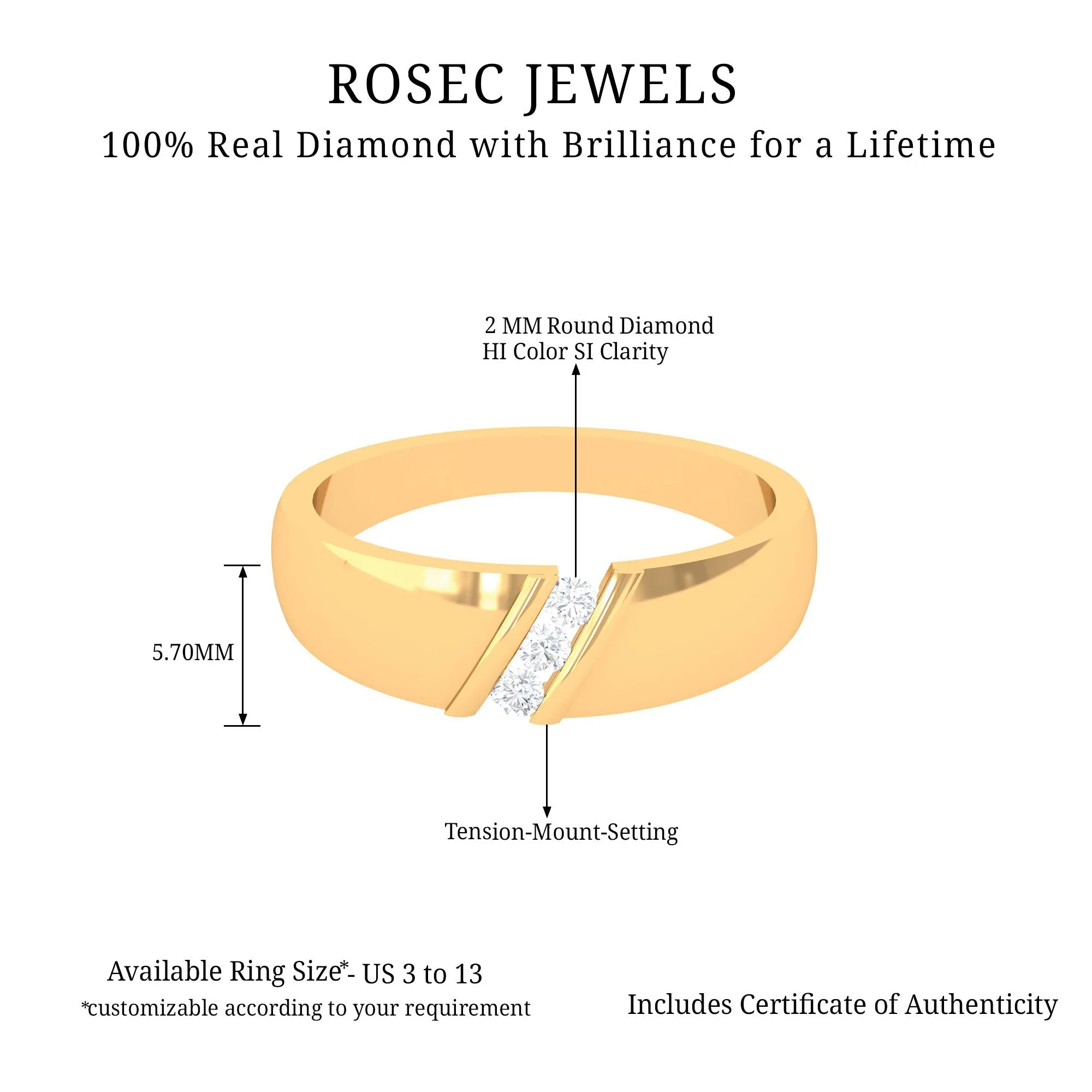 Tension Mount Set Three Stone Diamond Band Ring