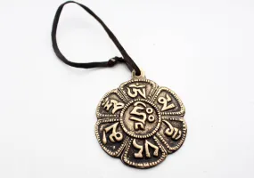 Tibetan White Metal Flower Carved with Om Mani Padme Hum Hanging