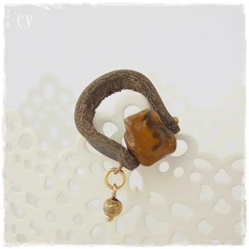Tiger's Eye Stone Leather Ring