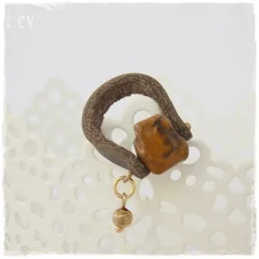 Tiger's Eye Stone Leather Ring