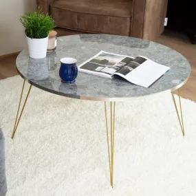 Tigris Round Coffee Table - Grey Marble & Metallic