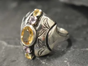 Tribal Citrine Ring - Genuine Citrine Ring - Yellow Purple Boho Band