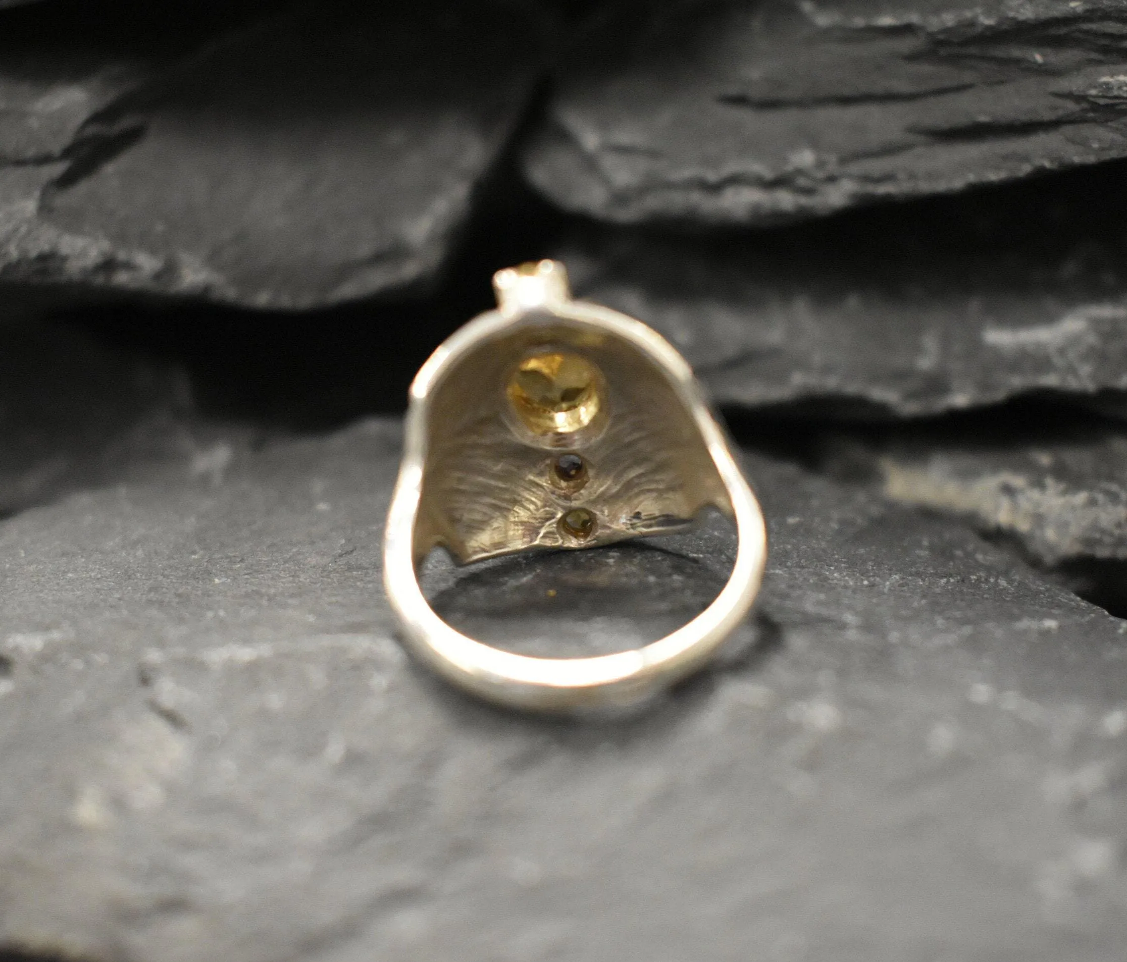 Tribal Citrine Ring - Genuine Citrine Ring - Yellow Purple Boho Band