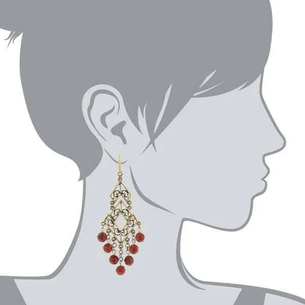 T.R.U. Antiqued Carnelian Gemstone Chevron Chandelier Earrings