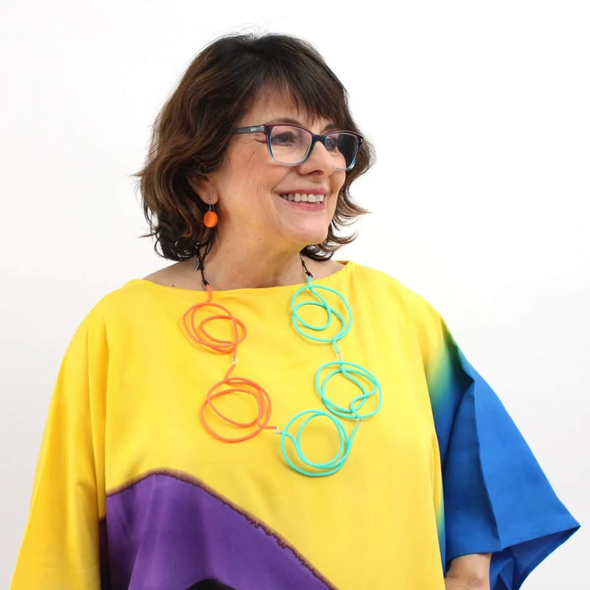 Turquoise and Orange Veronica Rubber Tubing Necklace
