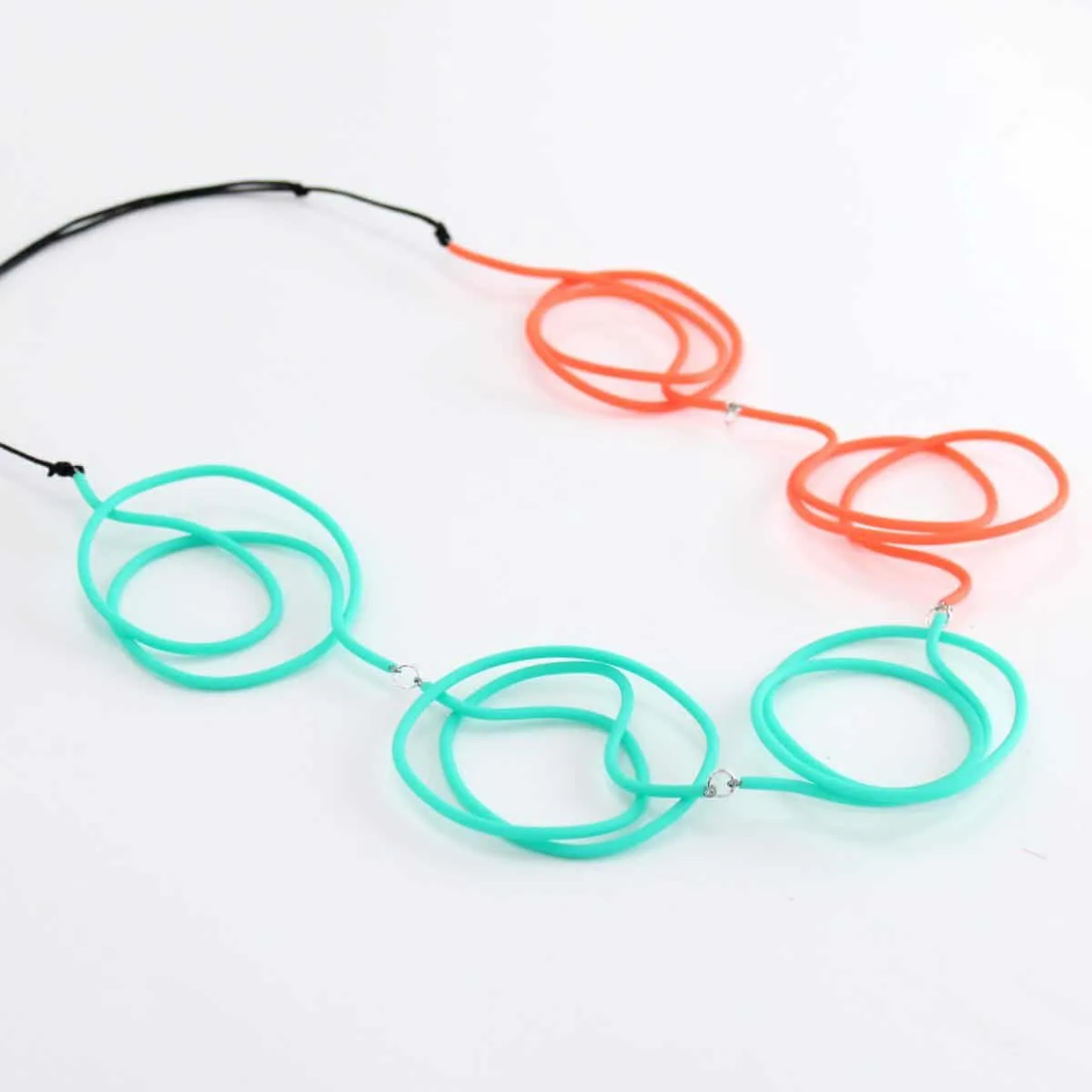 Turquoise and Orange Veronica Rubber Tubing Necklace