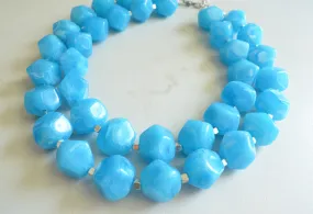 Turquoise Blue Lucite Chunky Beaded Multi strand Acrylic Statement Necklace - Ashley