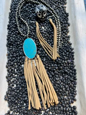 Turquoise Leather Fringe Necklace