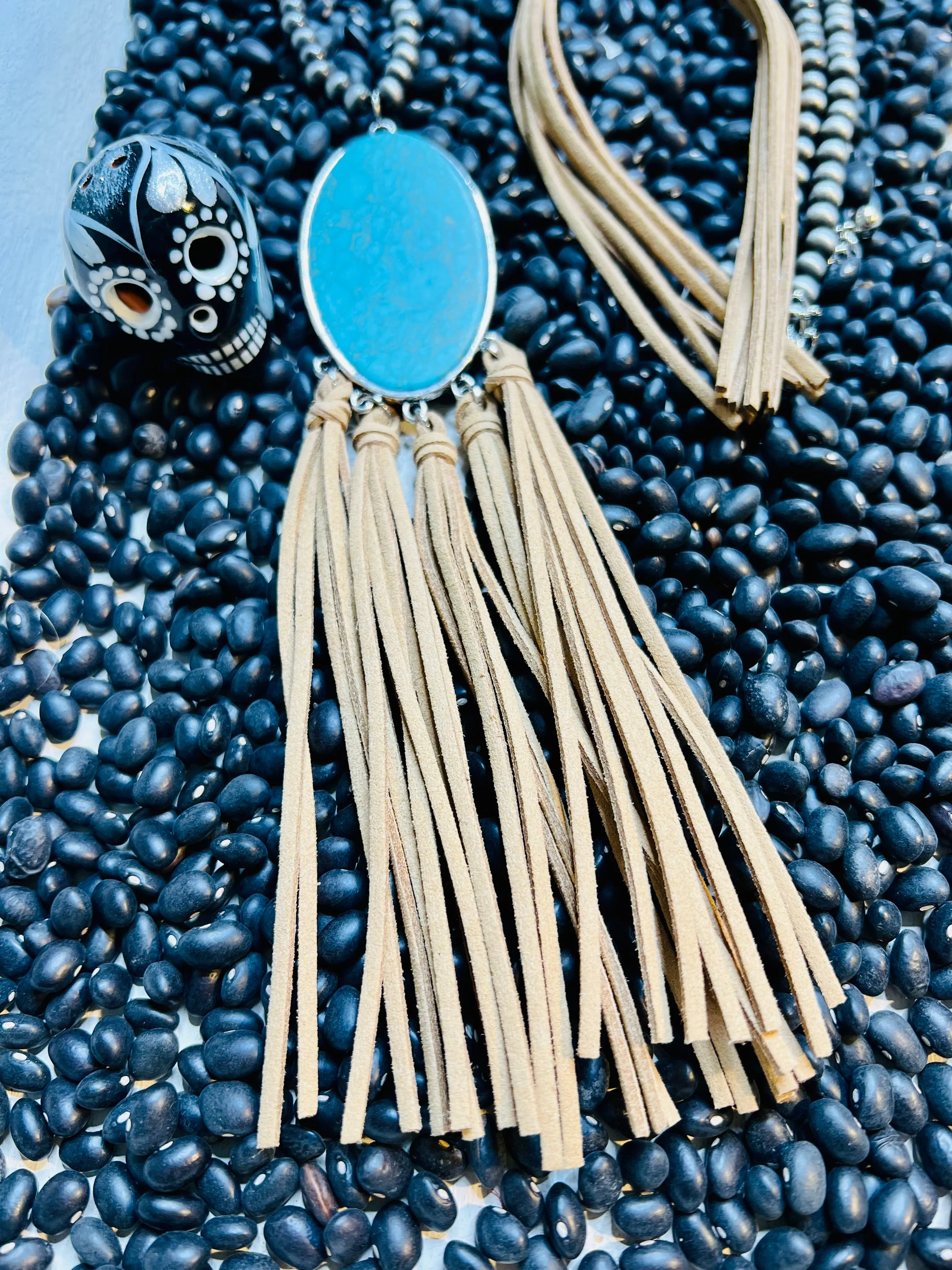 Turquoise Leather Fringe Necklace