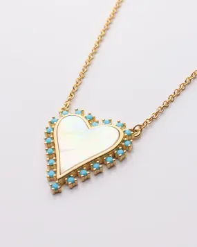 Turquoise Outline Mother of Pearl Heart Necklace
