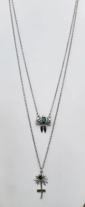 Turquoise Tortuga and Palm Tree Necklace