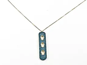 Unique Long Vertical Bar Triple Hamsa Hand Design Gold Tone Silver Necklace