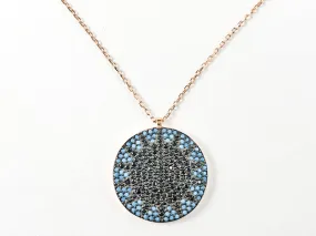Unique Stardust Design Round Disc Micro CZ Stone Pink Gold Tone Silver Necklace