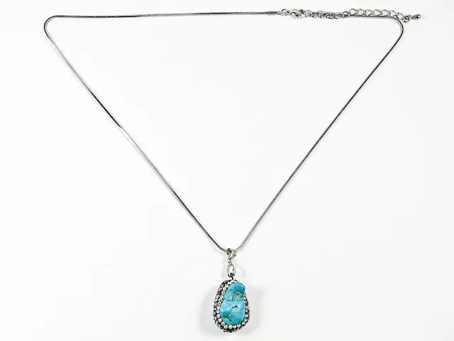Unique Synthetic Turquoise Stone With CZ & Grey Stones Necklace
