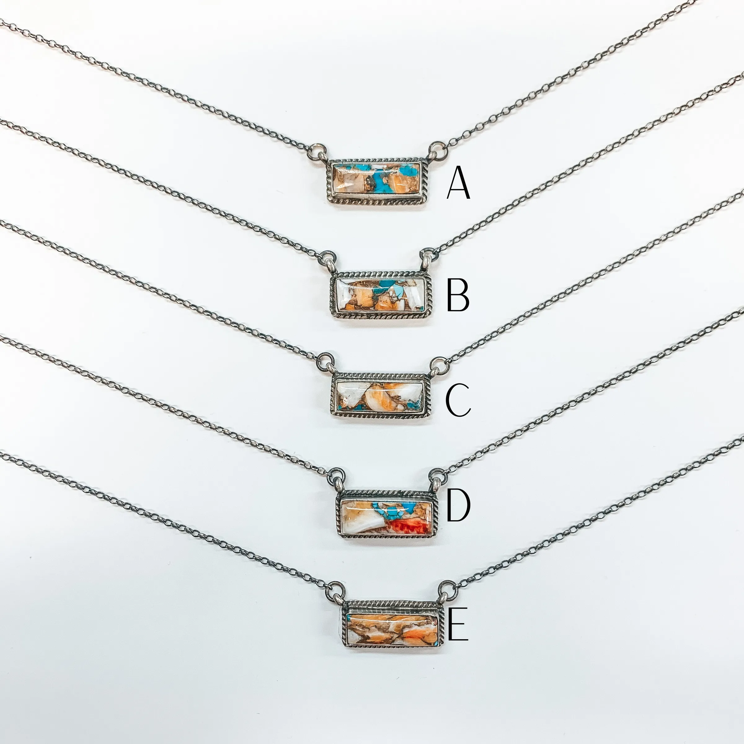 Various Artists | Navajo Handmade Sterling Silver Chain Necklace with Remix Spiny Turquoise Stone and Rope Detailing Bar