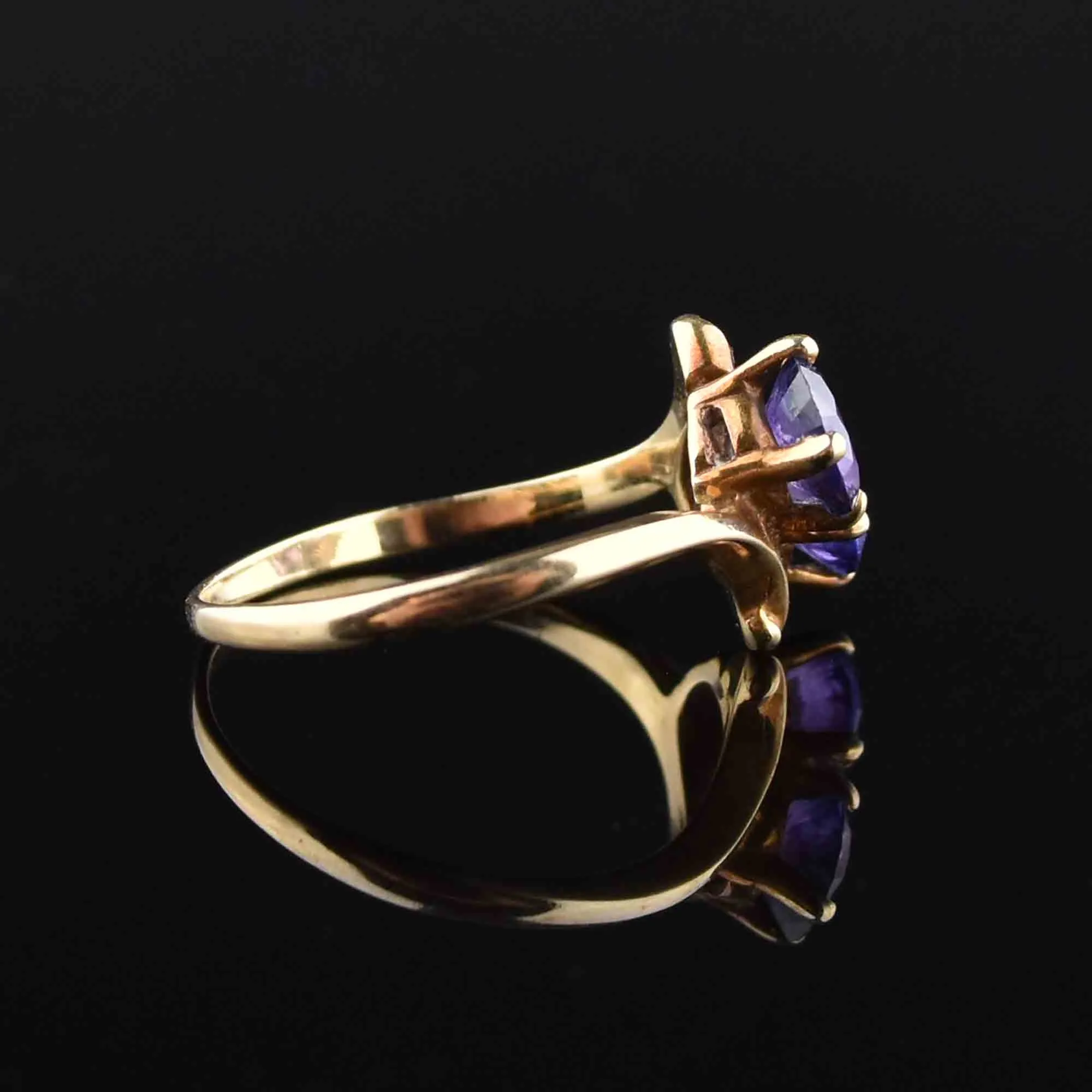 Vintage 10K Gold Amethyst Bypass Ring, Sz 6
