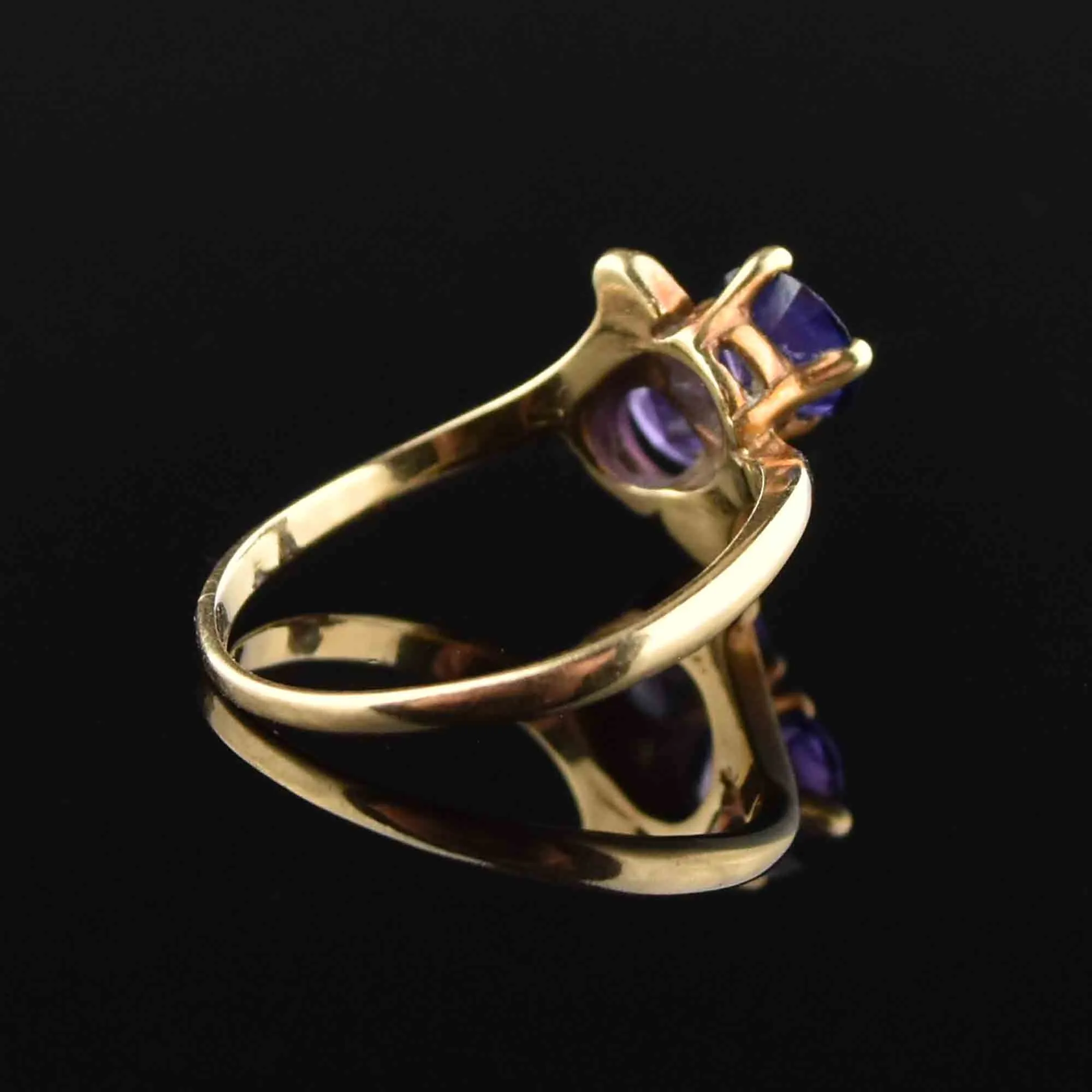 Vintage 10K Gold Amethyst Bypass Ring, Sz 6