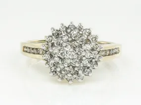 Vintage 10k Two Tone Gold Natural Diamond Round Cluster Ring, Engagement Ring, Size 6.75